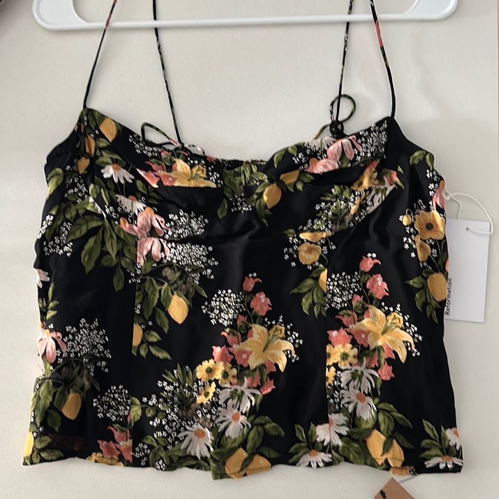 $148 Reformation Liza Shoulder Tie Top In Sicilia Lemon Floral Print